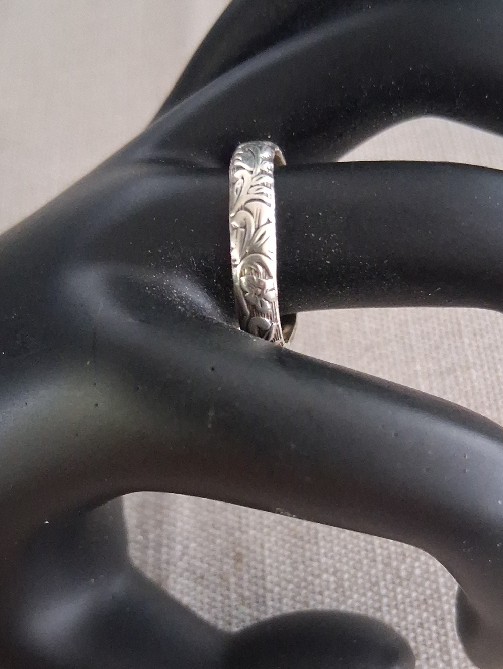 Engraved Floral Sterling Silver Band Ring - Women's Jewelry